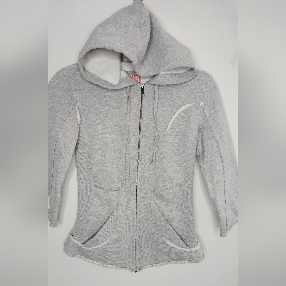Free People Gray Ribbed Cotton Hoodie Jacket - Picture 7 of 7